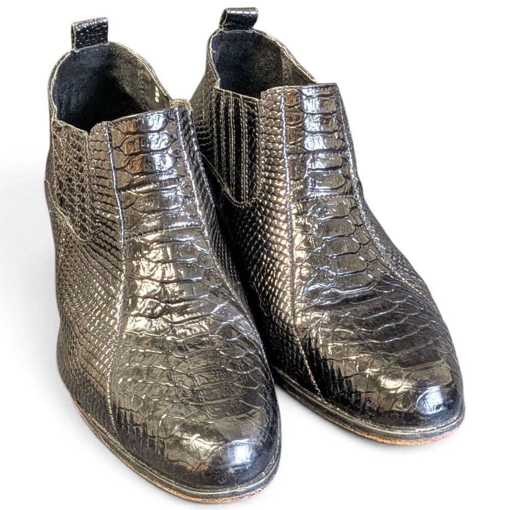Stacy Adams- Leather Dress Ankle Boots Men Size 9.5 Black Alligator Print